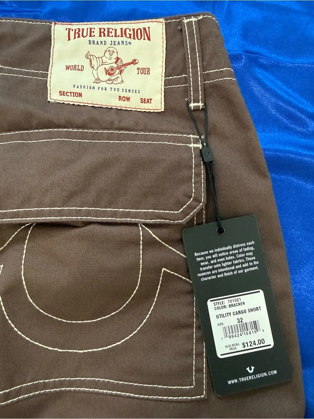 True Religion Brown / Bracken Utility Cargo Shorts with Contrast Stitching - 32